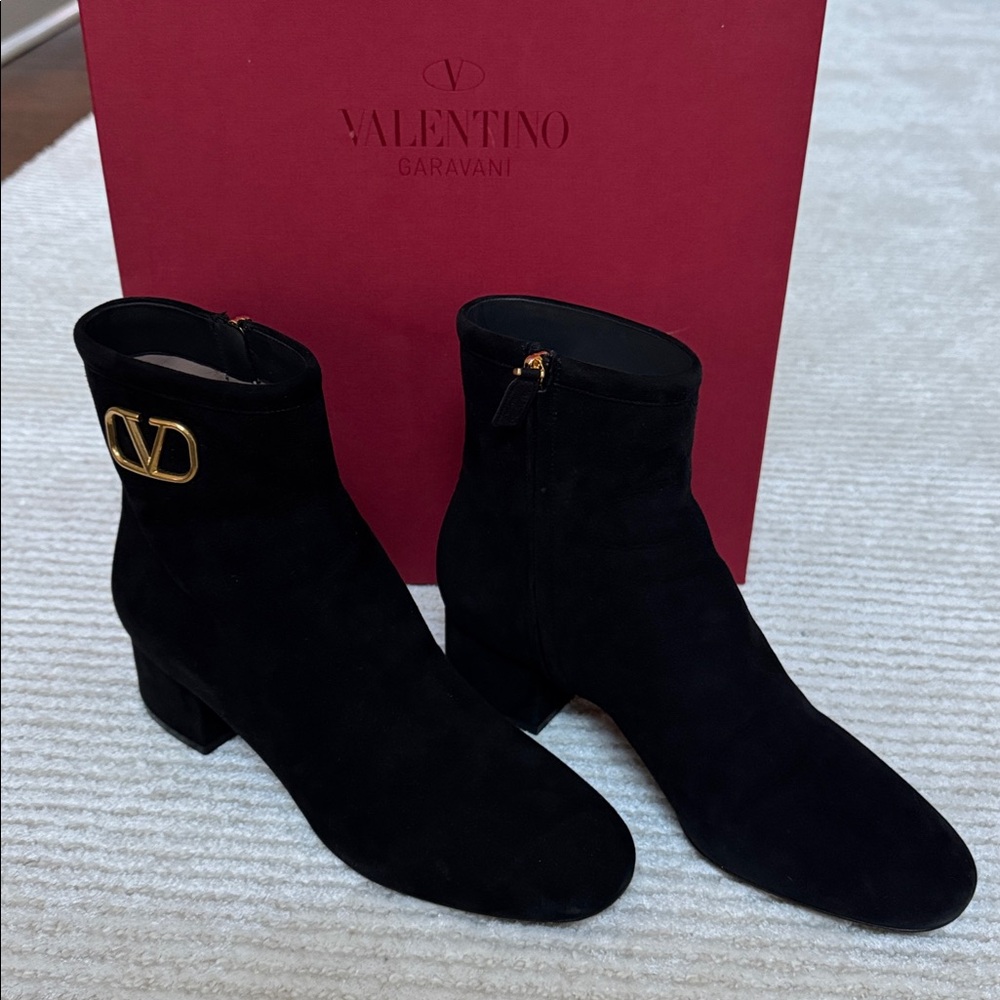 Valentino Black Ankle Booties with Gold Buckle